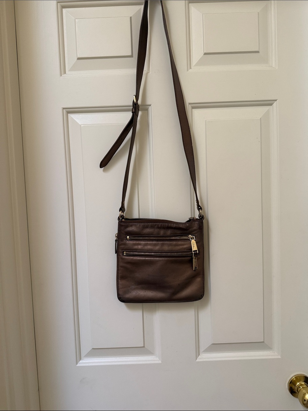 Cole Haan Brown/Bronze Leather Crossbody Bag with Gold Hardware